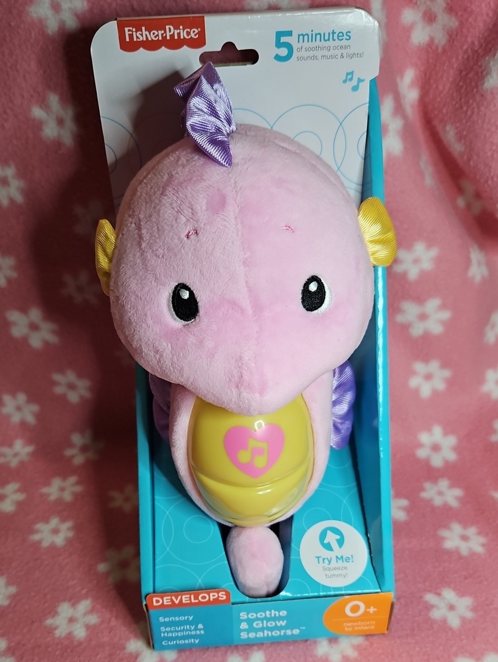 Fisher-Price Pink & Yellow Soothe & Glow Seahorse Plush Soother